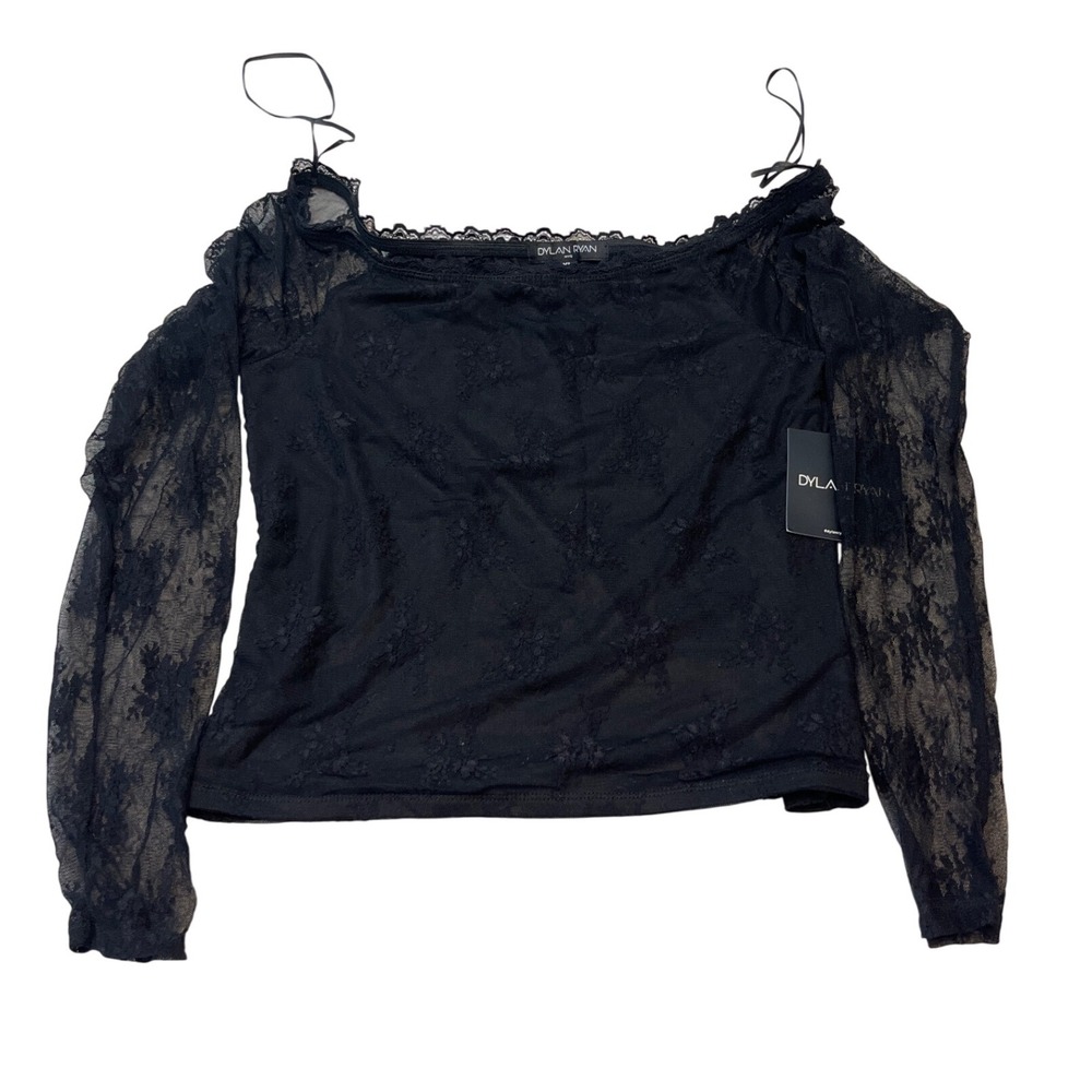 Dylan Ryan Black‎ Lace Off Shoulder Long Sleeve Top Shirt Women's XL
